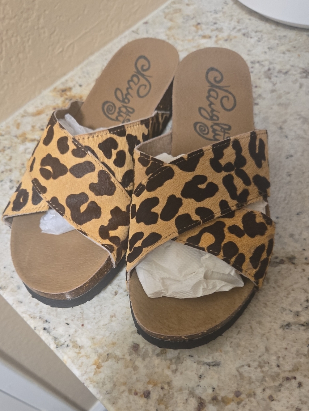 Leopard Print Slide Sandals 8.5